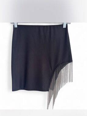 Papermoon Black Mini Skirt with Silver Chain Fringe Size S